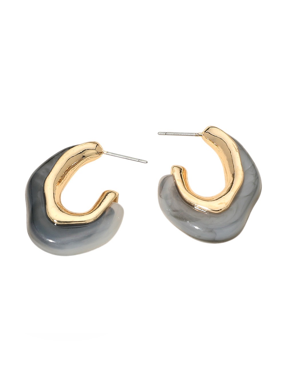 Gold-Plated Hoop Earrings with Gray Resin Accent - Women Jewelry
